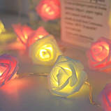 Гірлянда Троянди рози квіти 20 лампочок на 3м від USB біло рожеві, фото 7