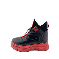 Ботинки Guero кожаные на платформе черные с красным