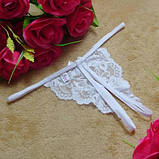 Еротичні білі трусики жіночі з розрізом - розмір універсальний, (на резинці, тягнуться), фото 2