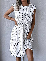 Літні плаття - 9322-фг - Модне літнє плаття міді в горошок з воланами