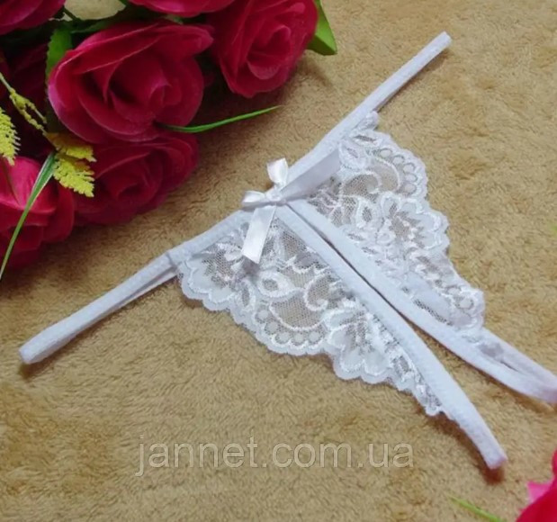 Еротичні білі трусики жіночі з розрізом - розмір універсальний, (на резинці, тягнуться), фото 1