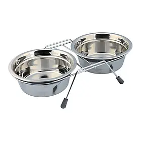 Миски металеві на підставці Trixie із шумовими заглушками «Eat on Feet» 2 x 900 мл/16 см