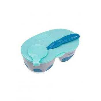 Контейнер двосекційний з кришкою та ложкою GREY/BLUE A0303