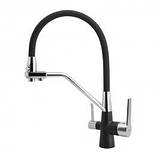 Змішувач для кухні на дві води Frap F4374-2, чорний/хром, фото 2