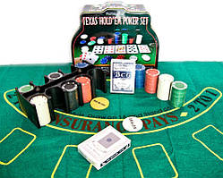 Покерний набір у коробці (2 колоди карток, 200 фішок, сукно)