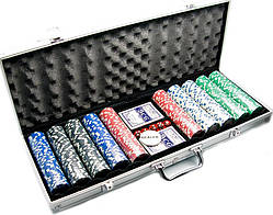 Покерний набір в алюмінієвому кейсі (2 колоди карток + 500 фішок)