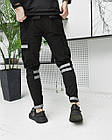 Чоловічі штани Карго на липучках з рефлективними кишенями чорні звужені спортивні, фото 5