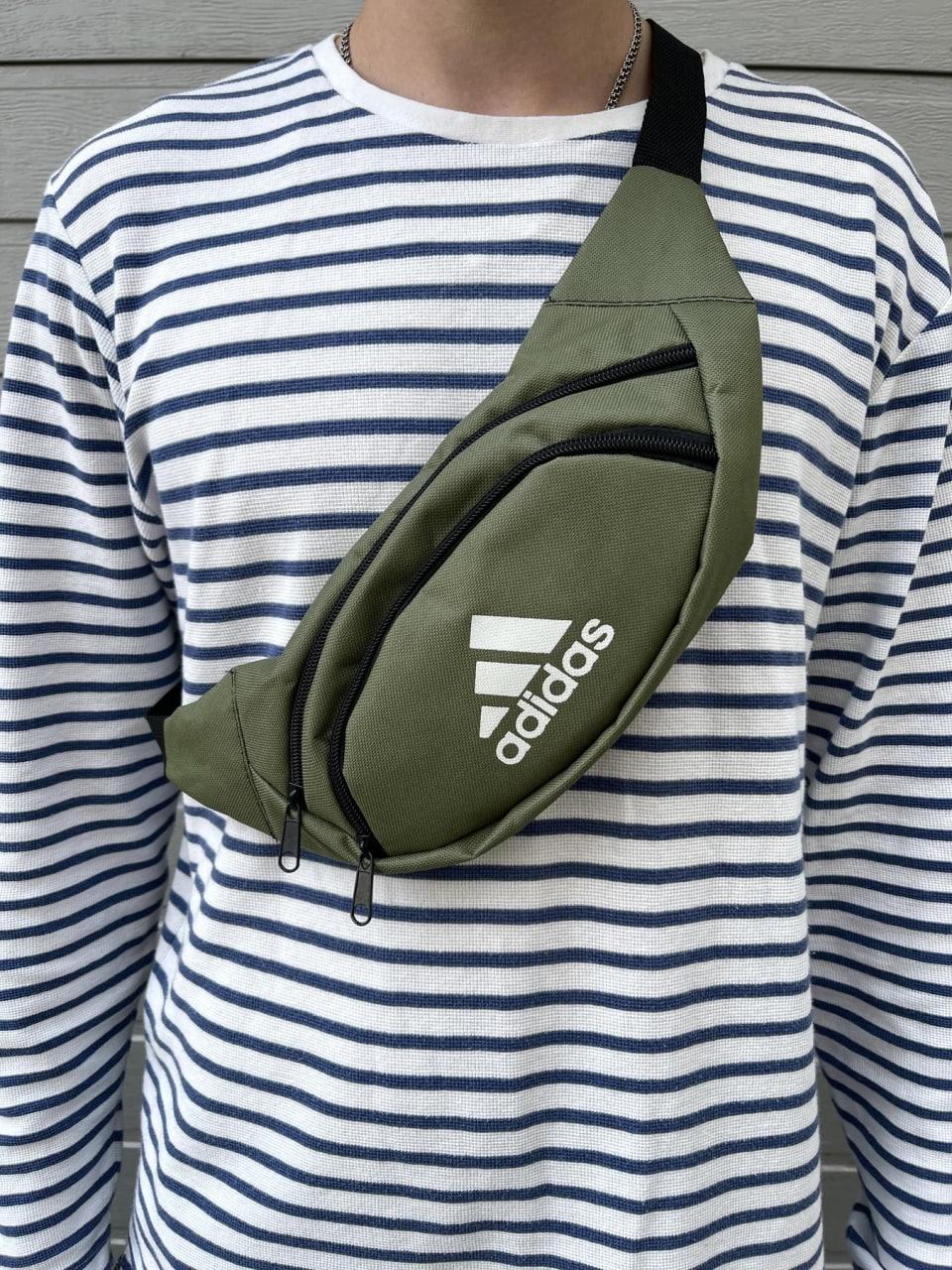 Бананка чоловіча жіноча Adidas на пояс хакі сумка поясна через плече адідас