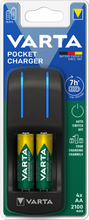 Зарядний пристрій VARTA POCKET CHARGER + 2шт. АА 2100 мА