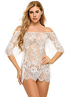 Прозорий короткий мереживний пеньюар білого кольор
