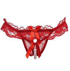 Еротичні труси жіночі, мереживні, червоного кольору, стрінги з перлами (х128)