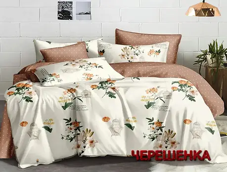 Тканина для постільної білизни Бязь "Gold" Lux GL1738A (50м) молочна з квітковим принтом, фото 1
