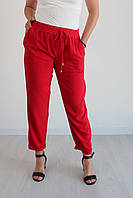 Літні жіночі штани льон-жатка яскраво червоного кольору розмір 46-54 / укорочені брюки повсякденні