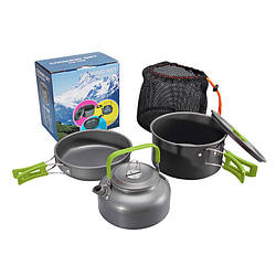 Набір туристичного посуду Cooking Set DS-308, зелені ручки