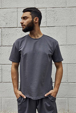 Чоловіча однотонна футболка оверсайз трикотаж Player темно-сіра Розміри: S-M, L-XL, XXL-XXXL