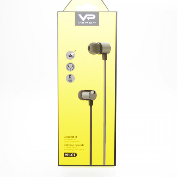 Навушники з мікрофоном провідні Veron (VH01) Earphones POP (VH801) Gray