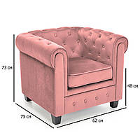 Кресло с каретной стяжкой квадратное Eriksen розовое на деревянных черных ножках в гостиную