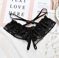 Трусики з розрізом та бантиками чорні жіночі - розмір універсальний, резинка 60-82см