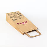 Подарунковий пакет для пляшки 150*90*360 мм крафт Паперові пакети для вина з плоскими ручками, фото 4