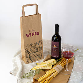 Подарунковий пакет для пляшки 150*90*360 мм крафт Паперові пакети для вина з плоскими ручками
