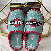 Женские тапочки домашние войлочные тапки с закрытым носком ручной работы Мартини бирюзовые Martini