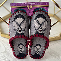 Женские тапочки домашние войлочные тапки с закрытым носком ручной работы марсала серые/бордо