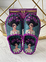 Женские тапочки домашние войлочные тапки с закрытым носком ручной работы подарочные фиолетовые