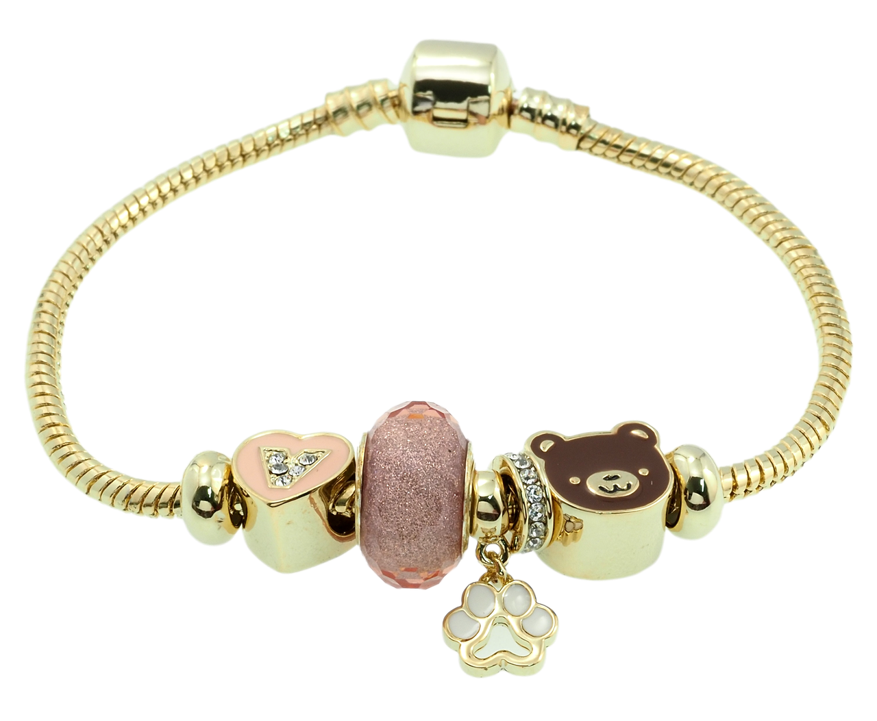 Браслет Xuping Позолота 14K "У стилі "Pandora" Ювелірний шнур з намистинами" довжина 18.5см х 3мм