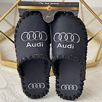 Чоловічі тапочки домашні войлочні тапки із закритим носком капці ручної роботи подарункові з логотипом авто Audi чорні