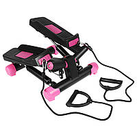 Степпер поворотний з еспандерами SportVida SV-HK0360 Black/Pink твіст-степпер міні-степпер тренажер для дому