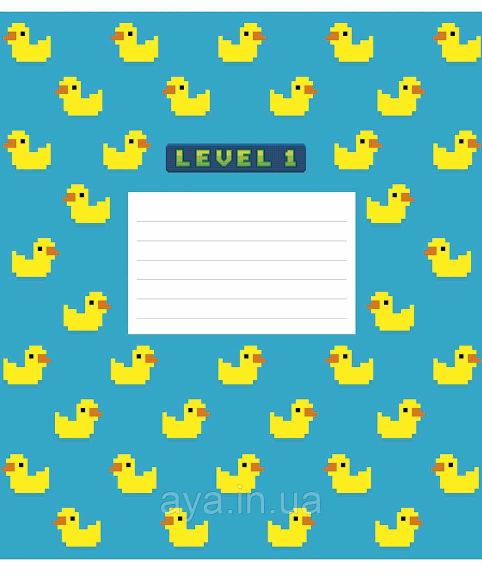 Зошит шкільний на скобі, 12 арк., вибірковий УФ лак, коса лінійка ШКОЛЯРИК, фото 1