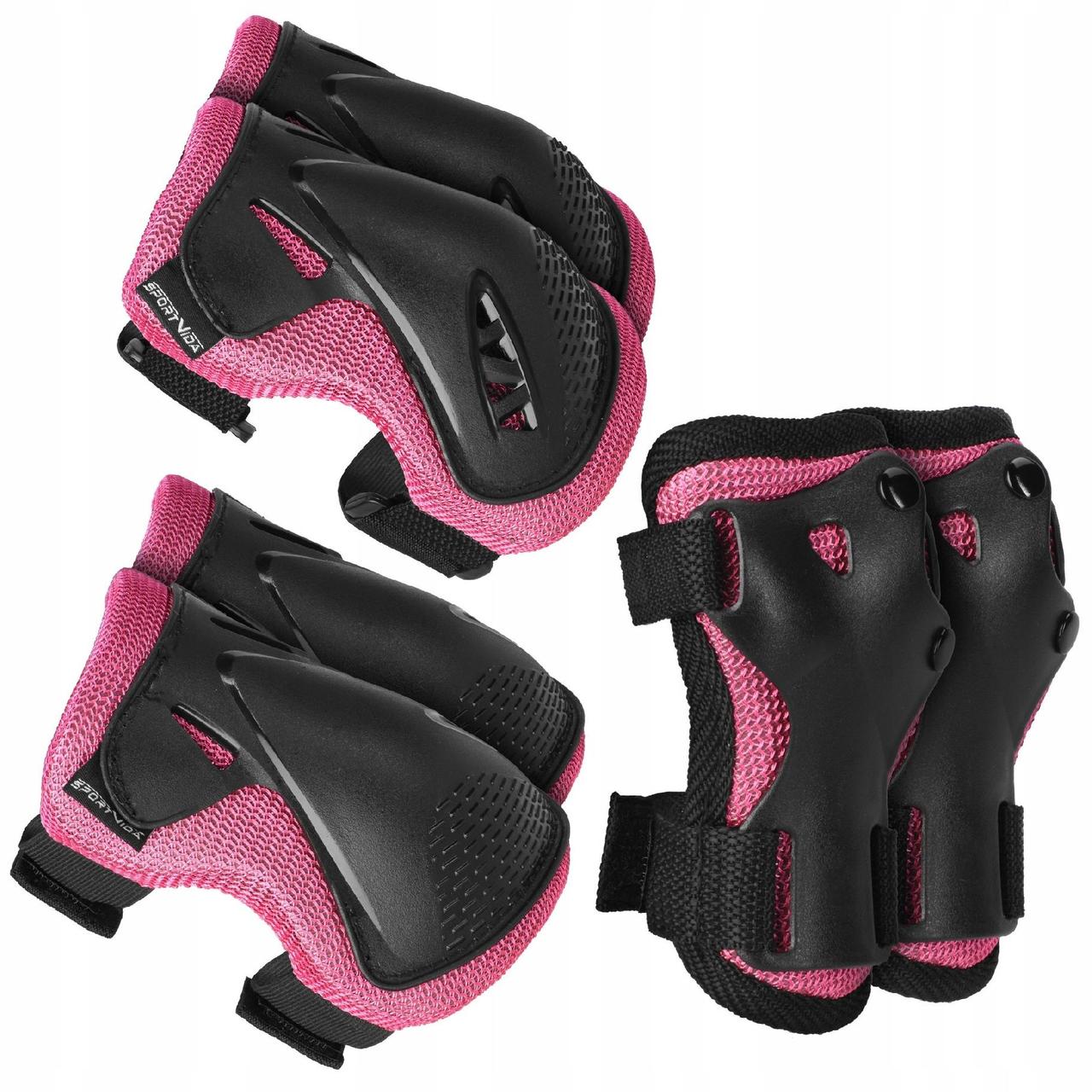 Комплект захисний SportVida 3 в 1 SV-KY0006-M Size M Black/Pink Набір захист для роликів скейту пенніборда