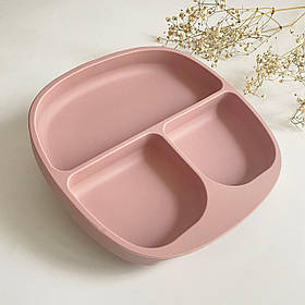 Тарілка дитяча силіконова секційна на присосці  (пильна троянда), посуд для дітей силіконовий