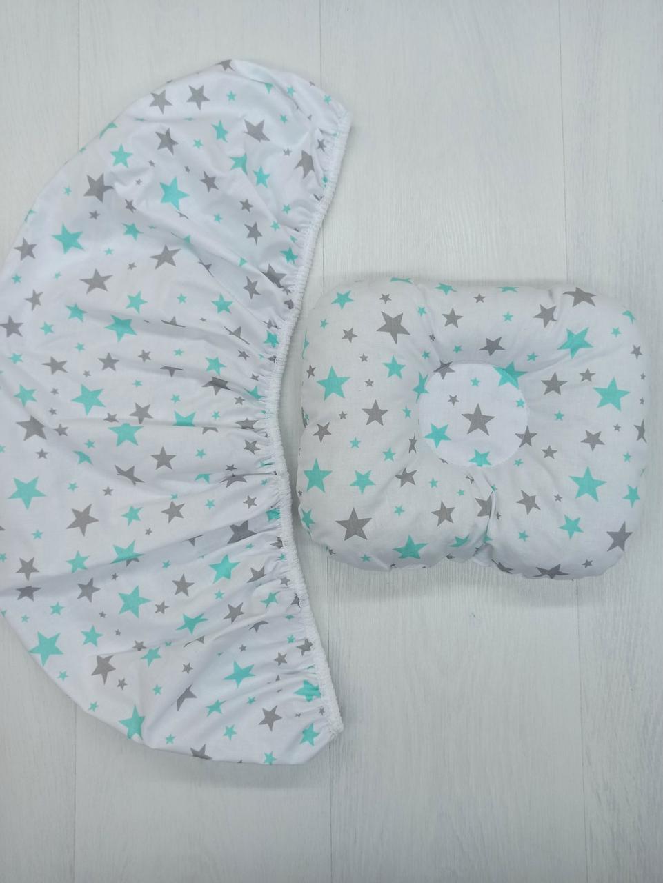 Набір в коляску 2 предмети подушка і  простирадло на резинці комплект постільної білизни в дитячий візок