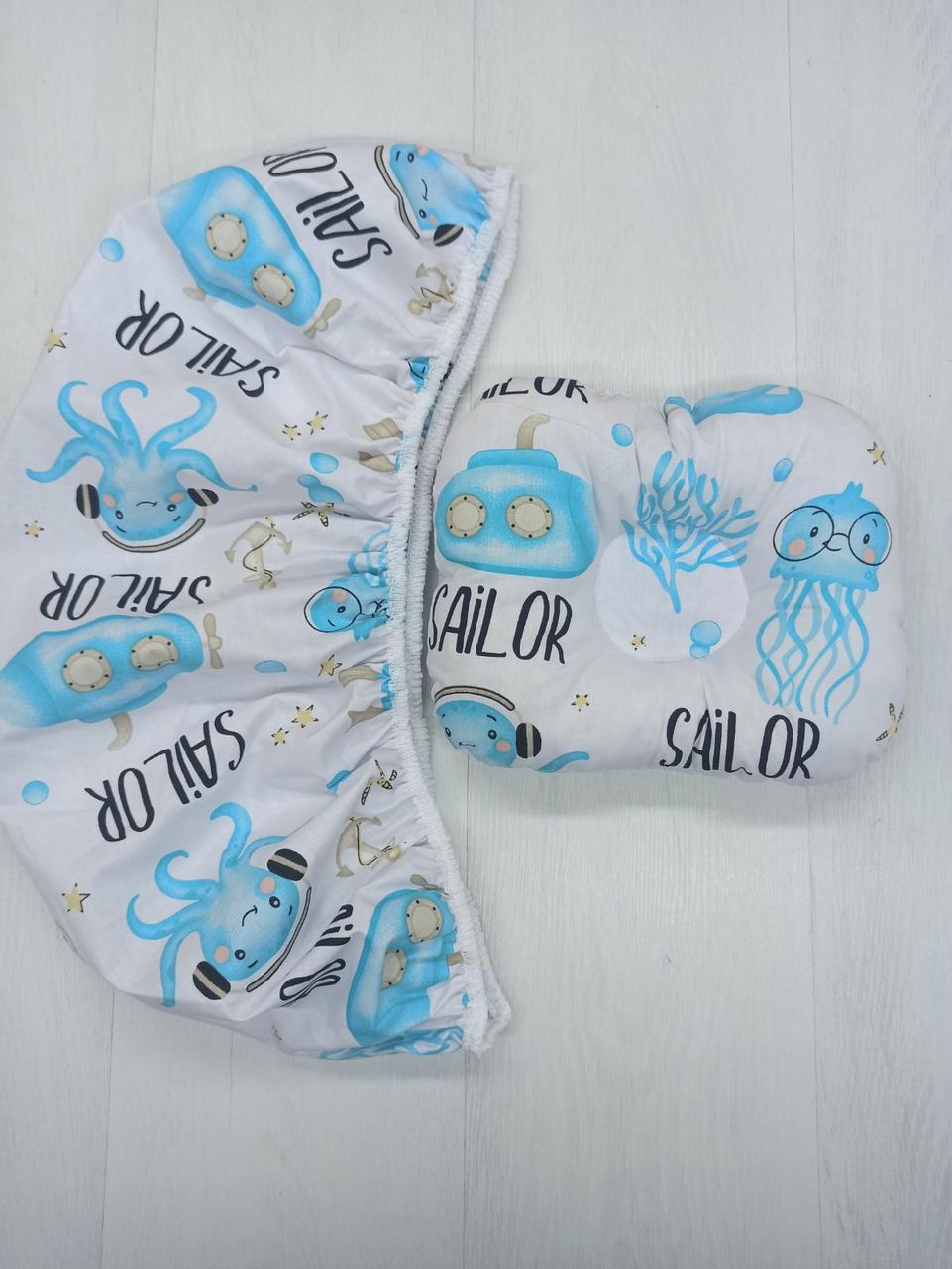 Набір в коляску 2 предмети подушка і  простирадло на резинці комплект постільної білизни в дитячий візок