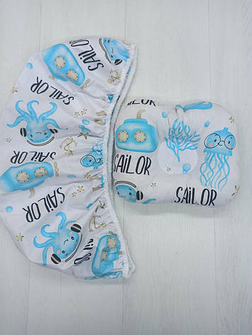 Набір в коляску 2 предмети подушка і  простирадло на резинці комплект постільної білизни в дитячий візок, фото 1