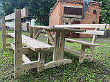 Дерев'яний садовий комплект 1,95м (Стіл та 2 Лавки) "Стоун". Колір: Без фарбування, фото 6