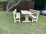 Дерев'яний садовий комплект 1,95м (Стіл та 2 Лавки) "Стоун". Колір: Без фарбування, фото 4