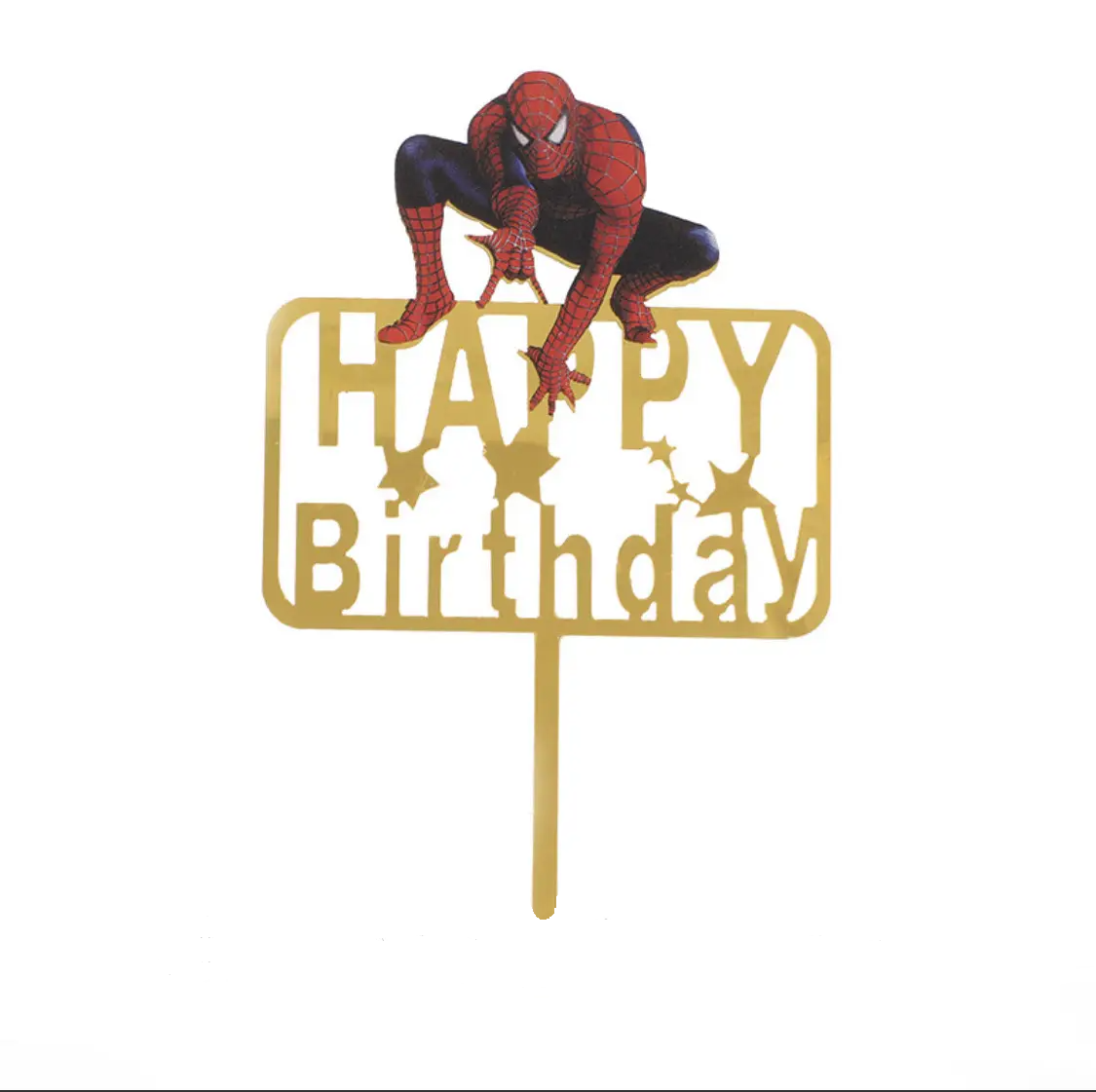 Акриловий топпер золотої Happy Birdthday Людина Павук, 10.45 см