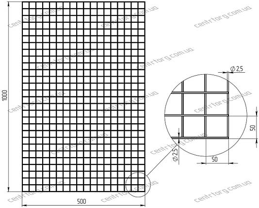Торгова сітка 50х100 см, осередок 50х50 мм, D 2,5 мм, чорна, фото 3
