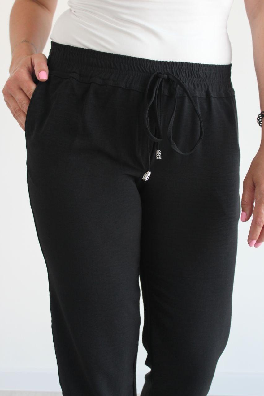 Літні жіночі штани льон-жатка кольору хакі розмір 46-54 / укорочені брюки повсякденні