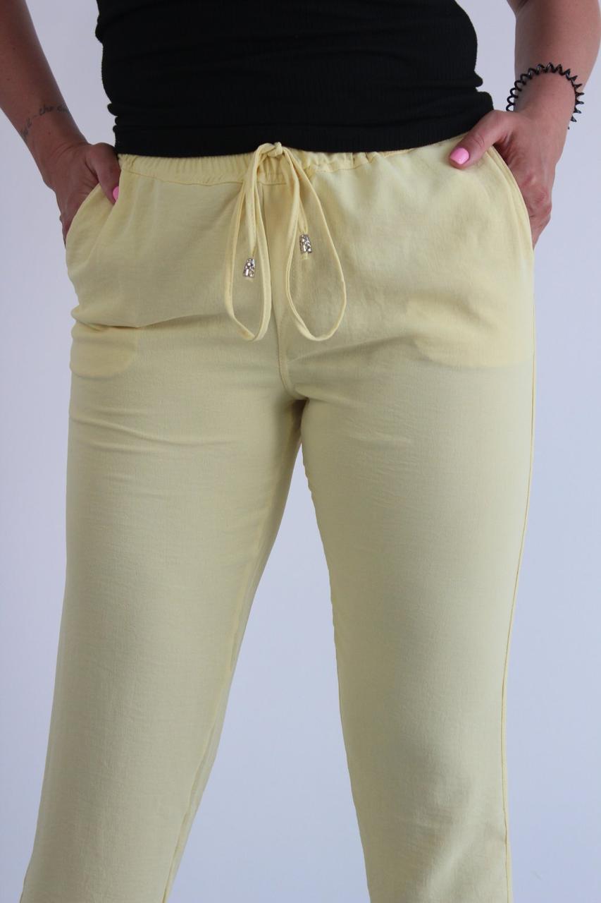 Летние женские брюки лен-жатка 46-54 желтые