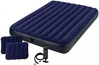 Матрас надувной двухместный с подушками Intex 64765 152х203х25 см, синий Ухты