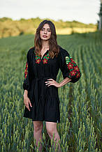 Жіноча сукня вишиванка MEREZHKA "Квітковий сад" чорний, розмір M-L