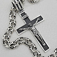 Комплект серебряный массивный мужской крест и цепь Серебро 925 пробы цепочка крестик
