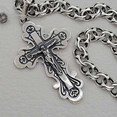 Срібний комплект хрестик з ланцюжком. Ланцюг та хрест натільний, фото 2