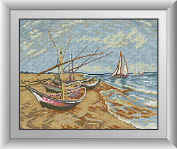 Картина мозаїка Dream Art Рибальські човни на березі сент-марі (квадратні камені, повна зашивання) (DA-30515) 32 х 40 см (Без