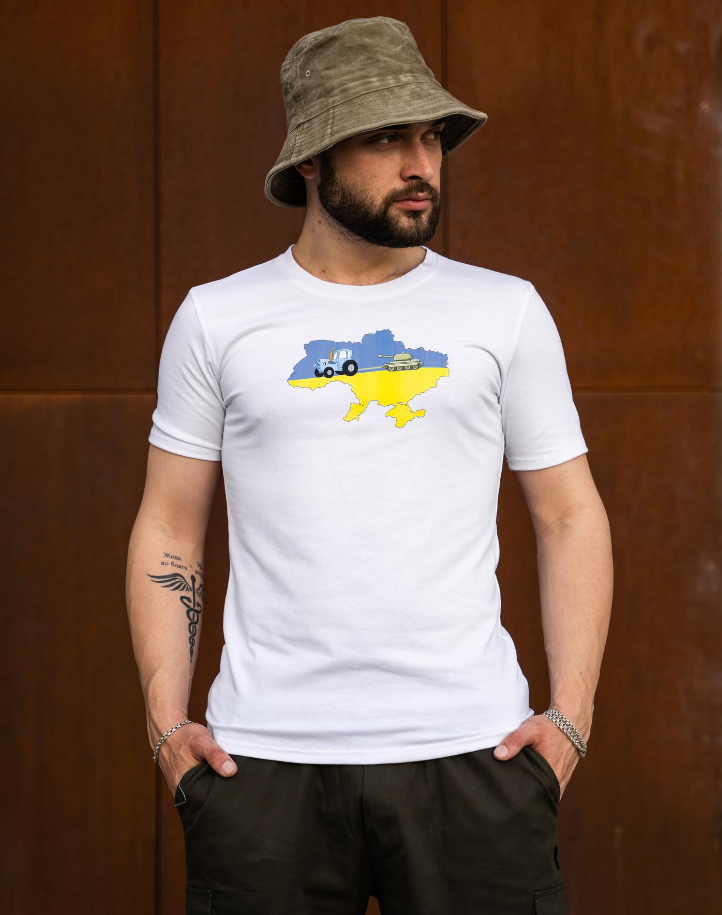 Модна якісна чоловічі футболки з українською символікою для повсякденного носіння біла, фото 1