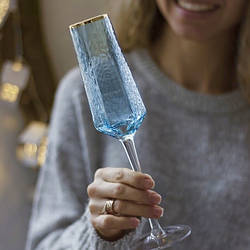 Келих для шампанського "Бірюза" із золотим обідком бірюзовий 180 мл