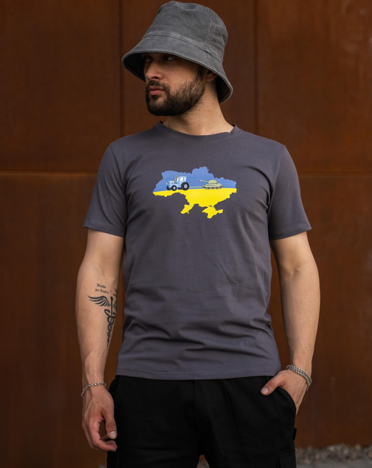 Сіра футболка патріотична з Українською символікою для повсякденного носіння, фото 1